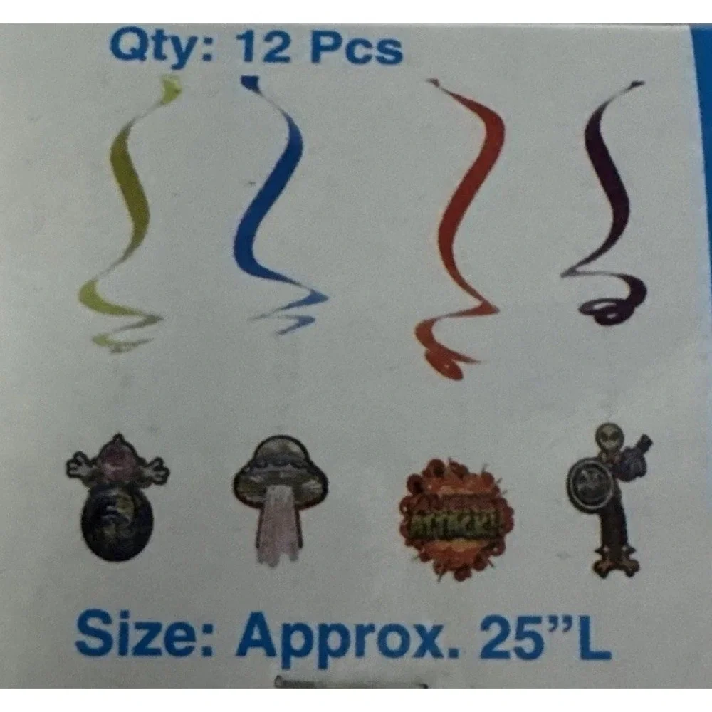 12 Alien Attack‎ Whirls: UFO Space Hanging Swirl Party Decorations Kids Birthday